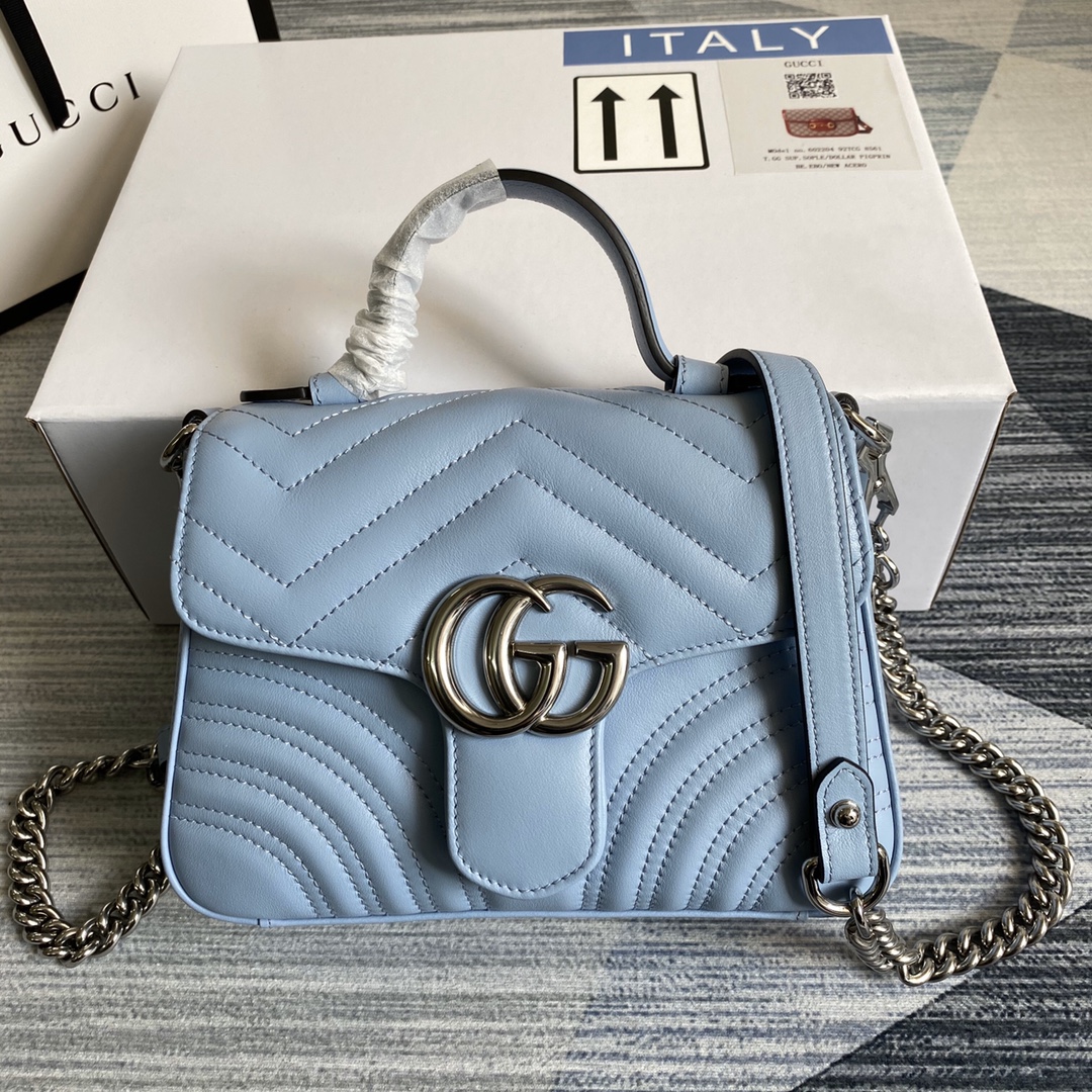 Gucci GG Marmont Mini Top Handle Bag Shoulder Bag 547260 Pastel blue